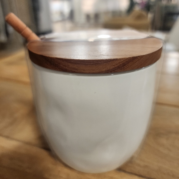 Rae Dunn "HONEY" Ceramic Jar with Wood Lid and Dipper -NEW - Picture 3 of 4